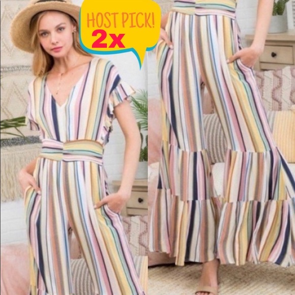 Pants - NWT ADORABLE MULTI-COLOR STRIPED RUFFLED JUMPSUIT